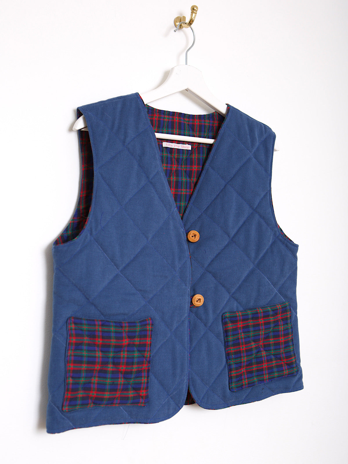 Handmade waistcoat blue & red tartan cotton fabrics