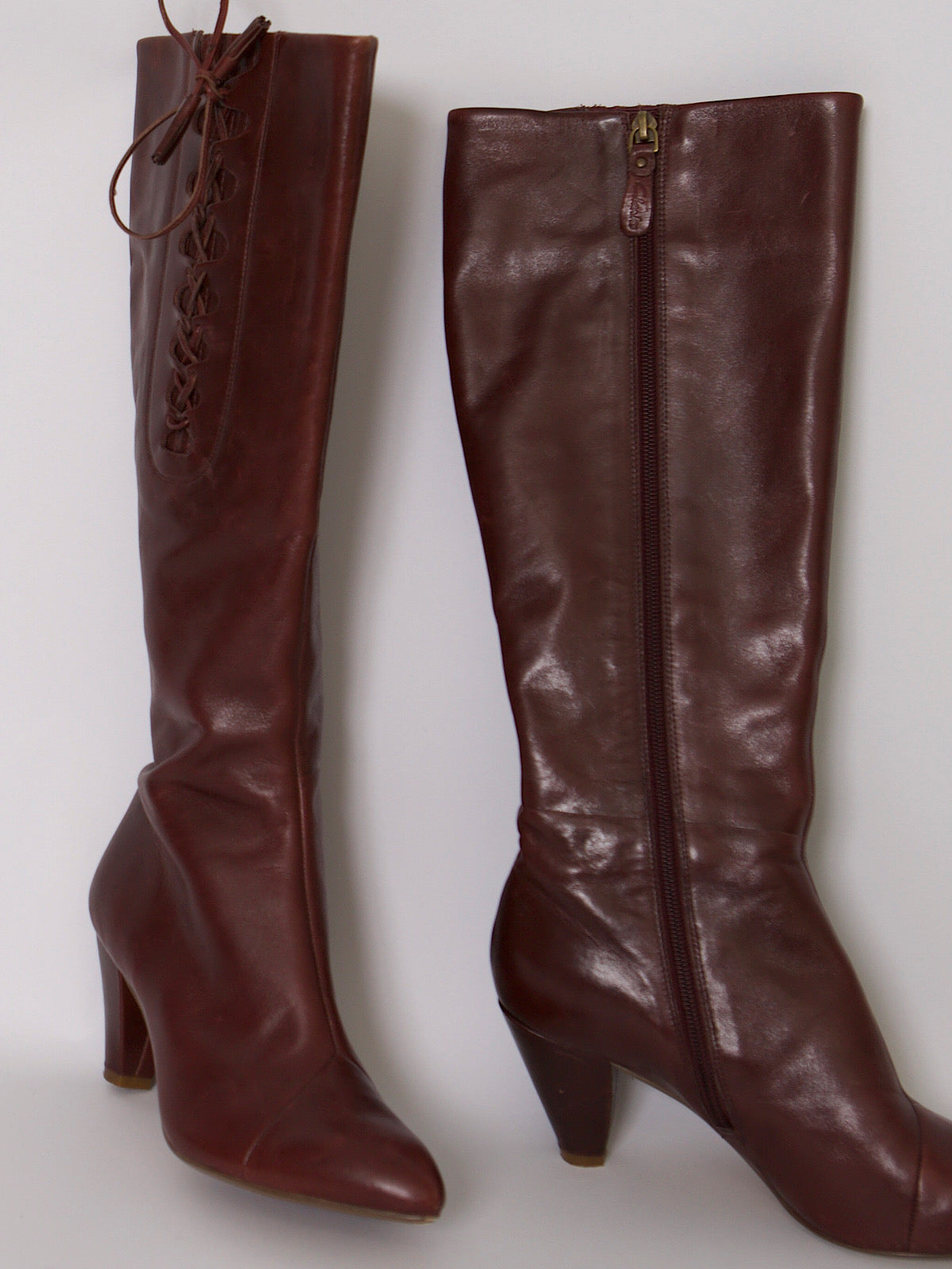 Vintage high top boots brown leather with laces details