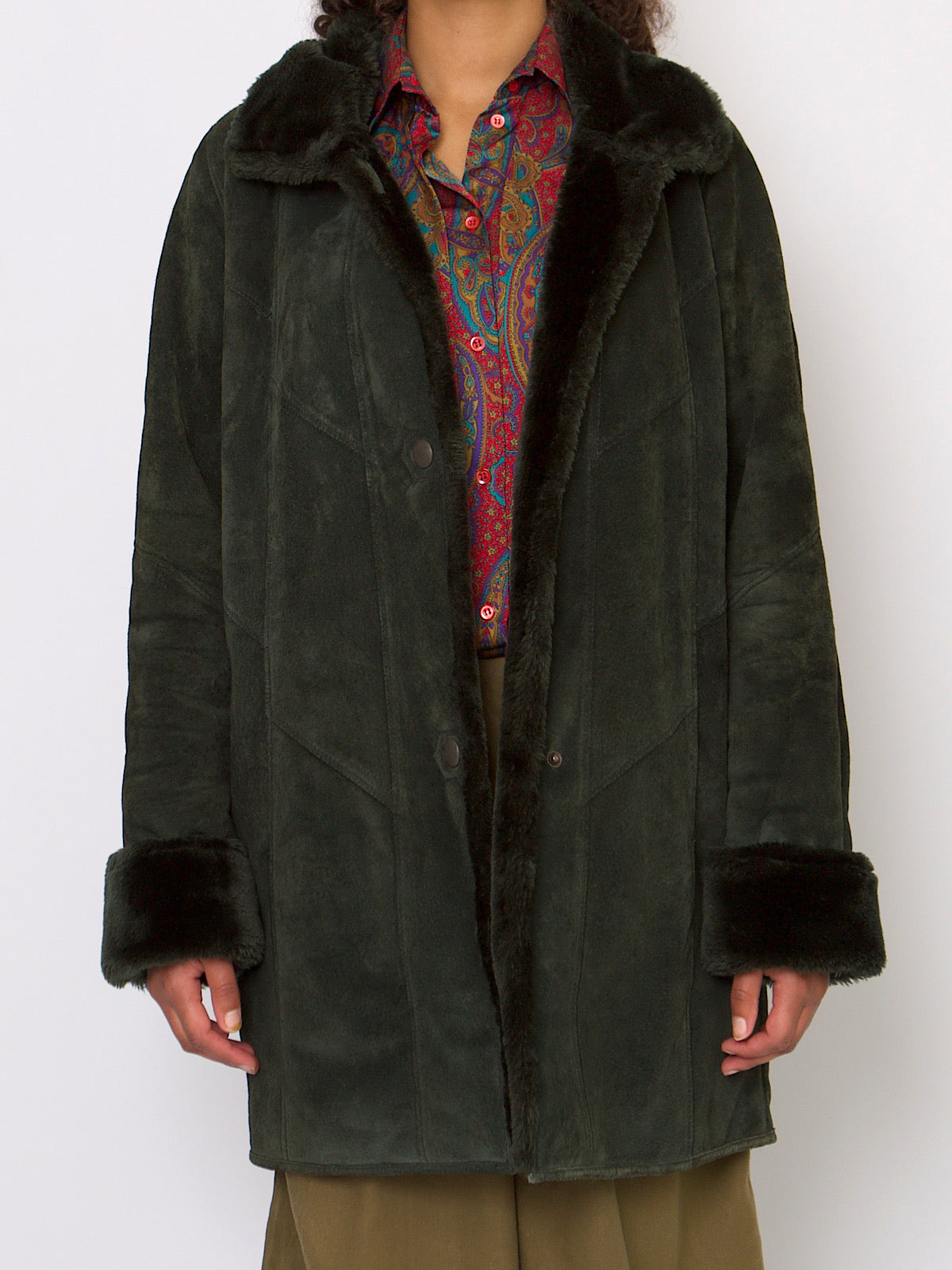 80s vintage green suede leather coat