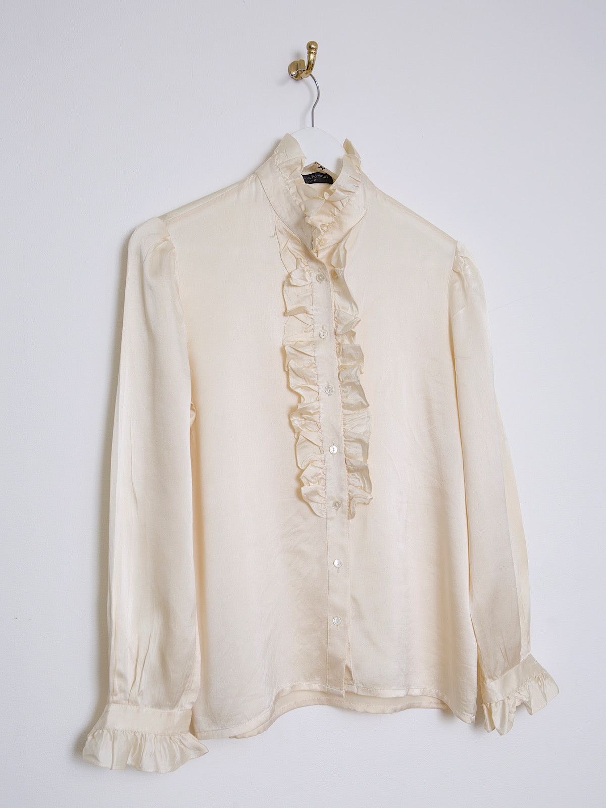 Vintage Louis Feraud pure silk shirt cream with frills