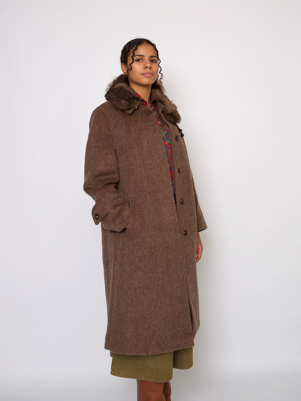 60s vintage Lama wool winter coat light brown