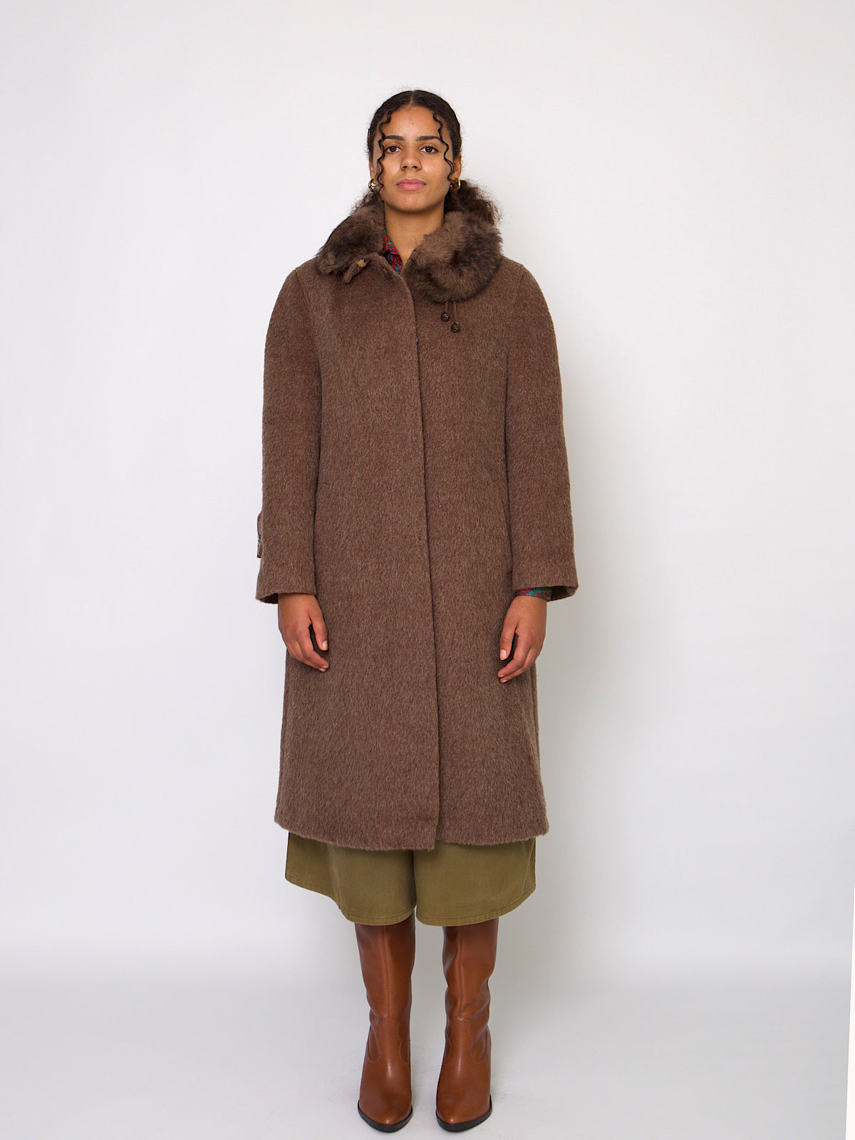 60s vintage Lama wool winter coat light brown