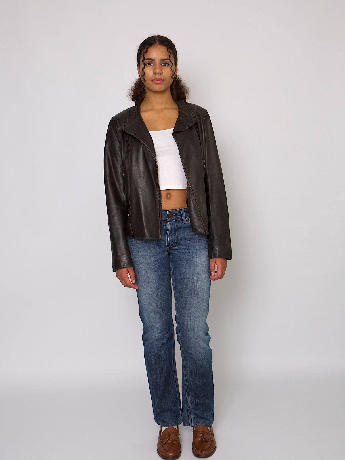 Brown soft leather biker jacket