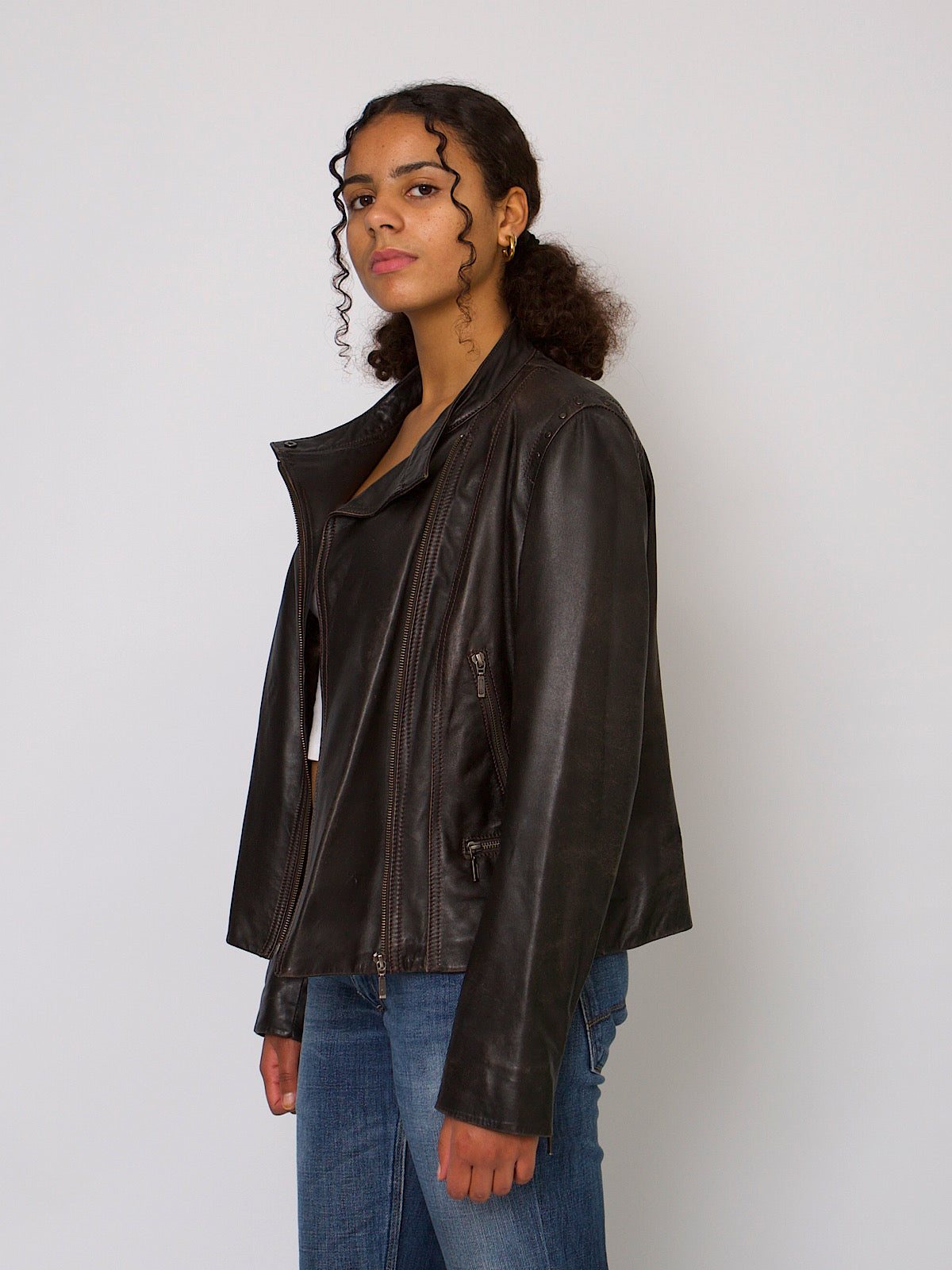 Brown soft leather biker jacket