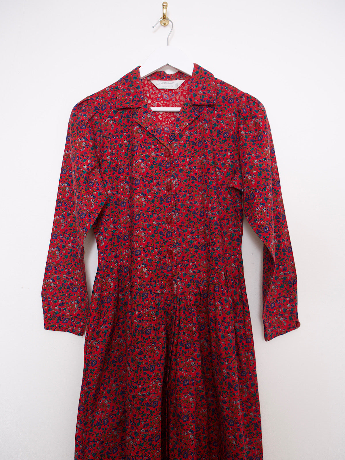 80s vintage winter floral midi dress with small flat collar shirt