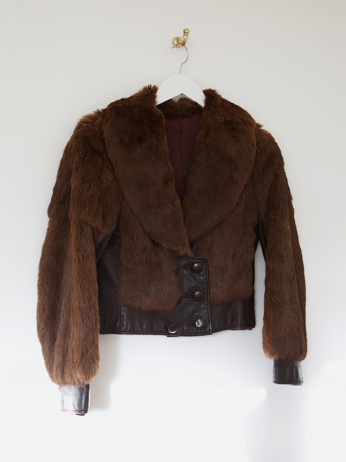 70s vintage fur and leather cropped jacket