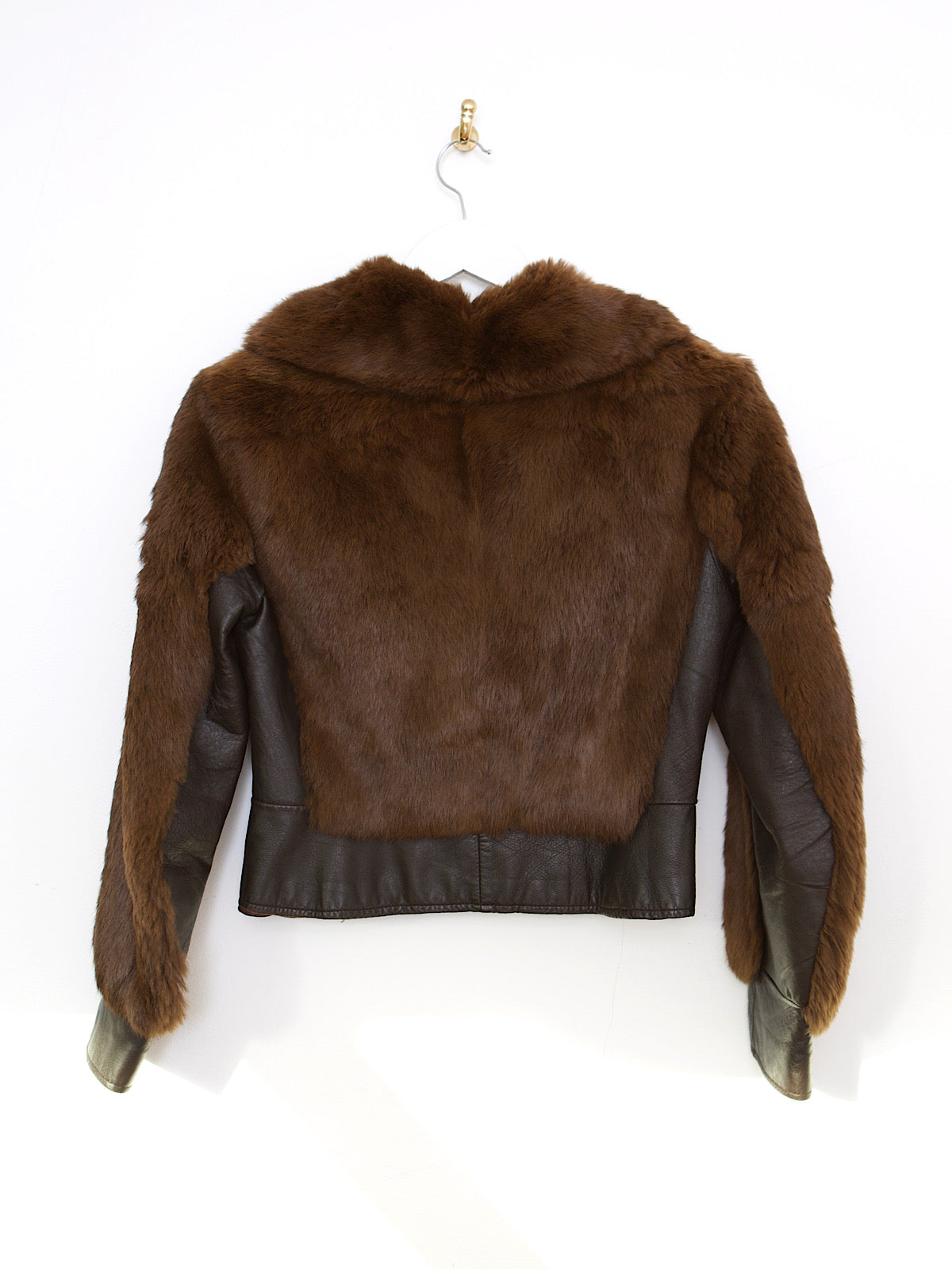 70s vintage fur and leather cropped jacket