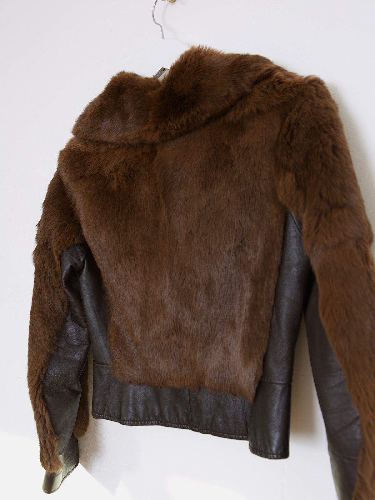 70s vintage fur and leather cropped jacket