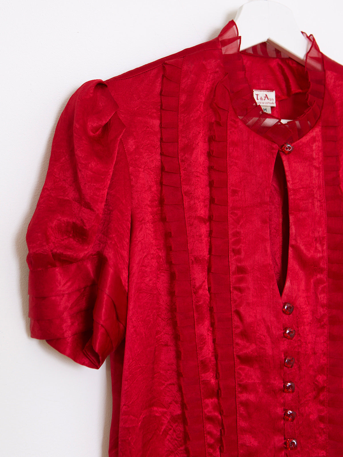 Dark red shirt pure silk puffy sleeves