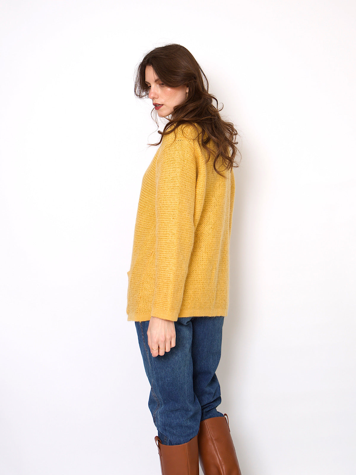 Vintage yellow cardigan mixed mohair wool