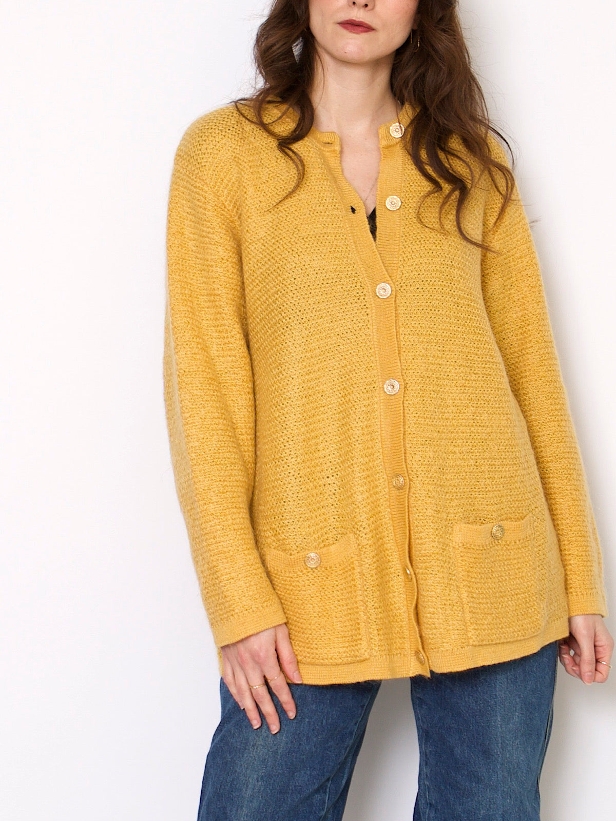 Vintage yellow cardigan mixed mohair wool