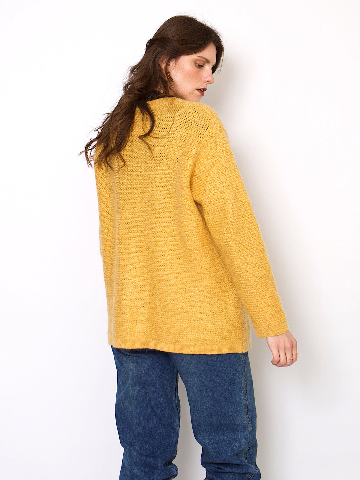 Vintage yellow cardigan mixed mohair wool