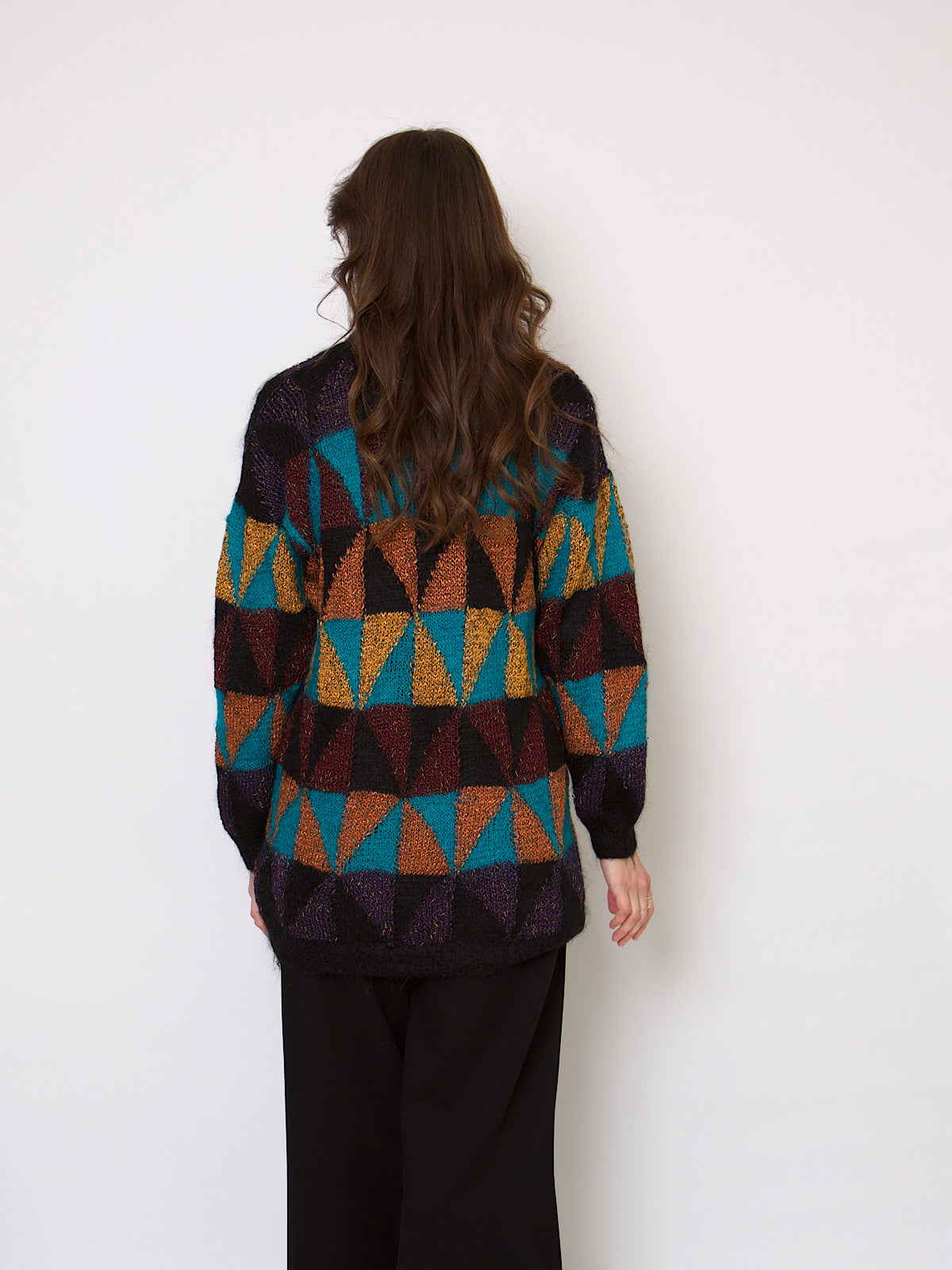 Vintage long mohair jumper geometric print gold & bronze