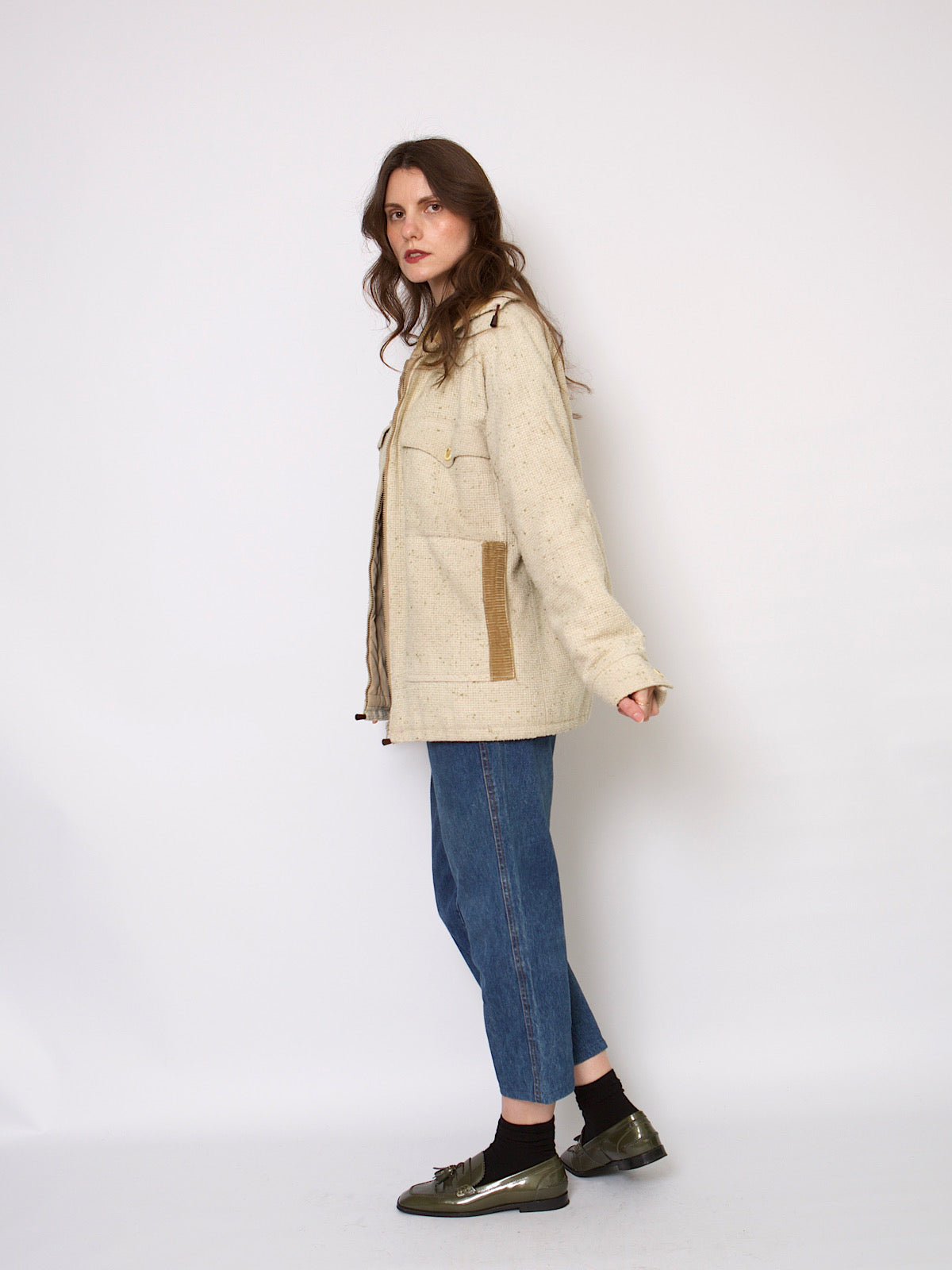 90s vintage boxy utility jacket beige unisex