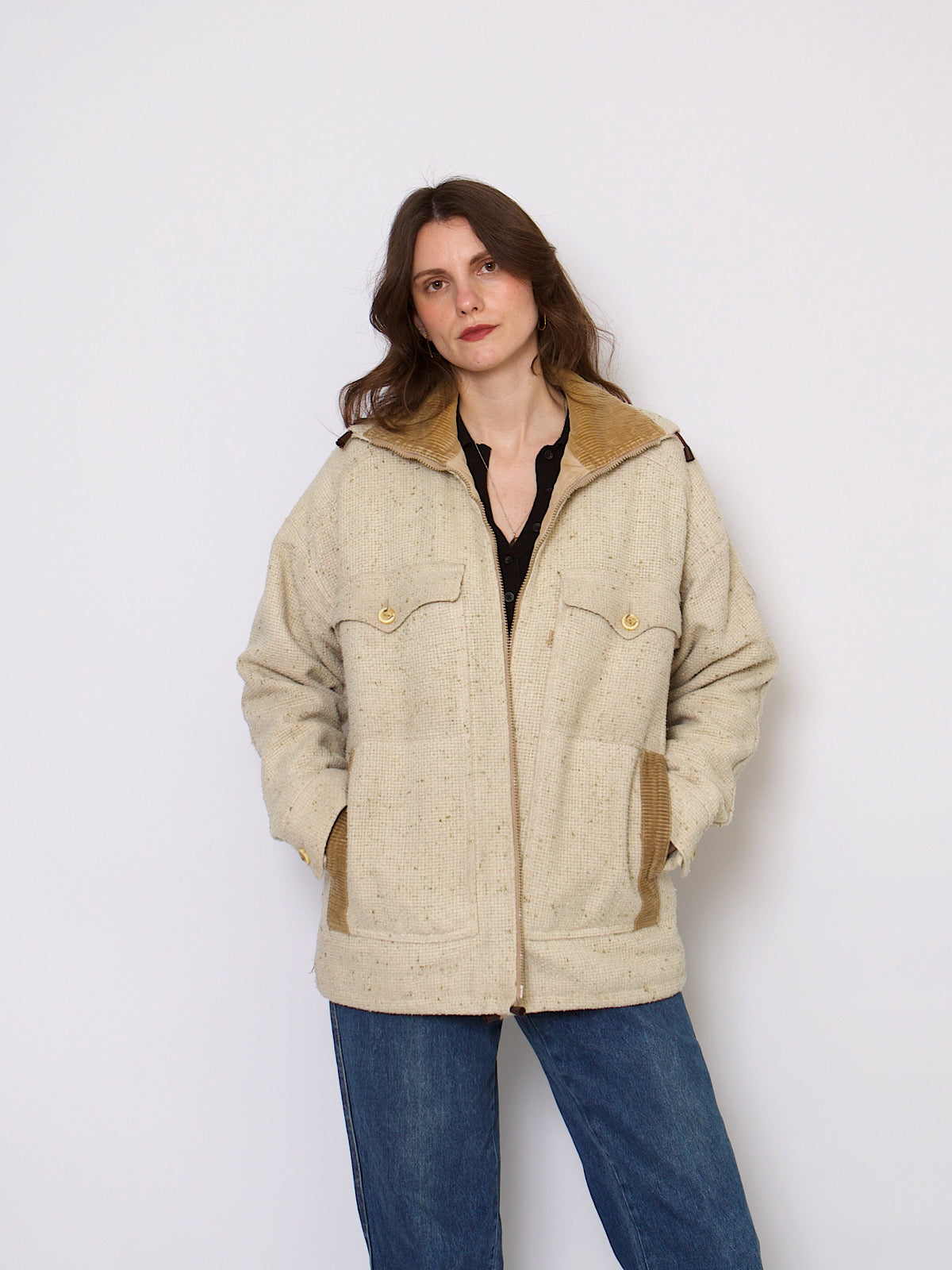 90s vintage boxy utility jacket beige unisex