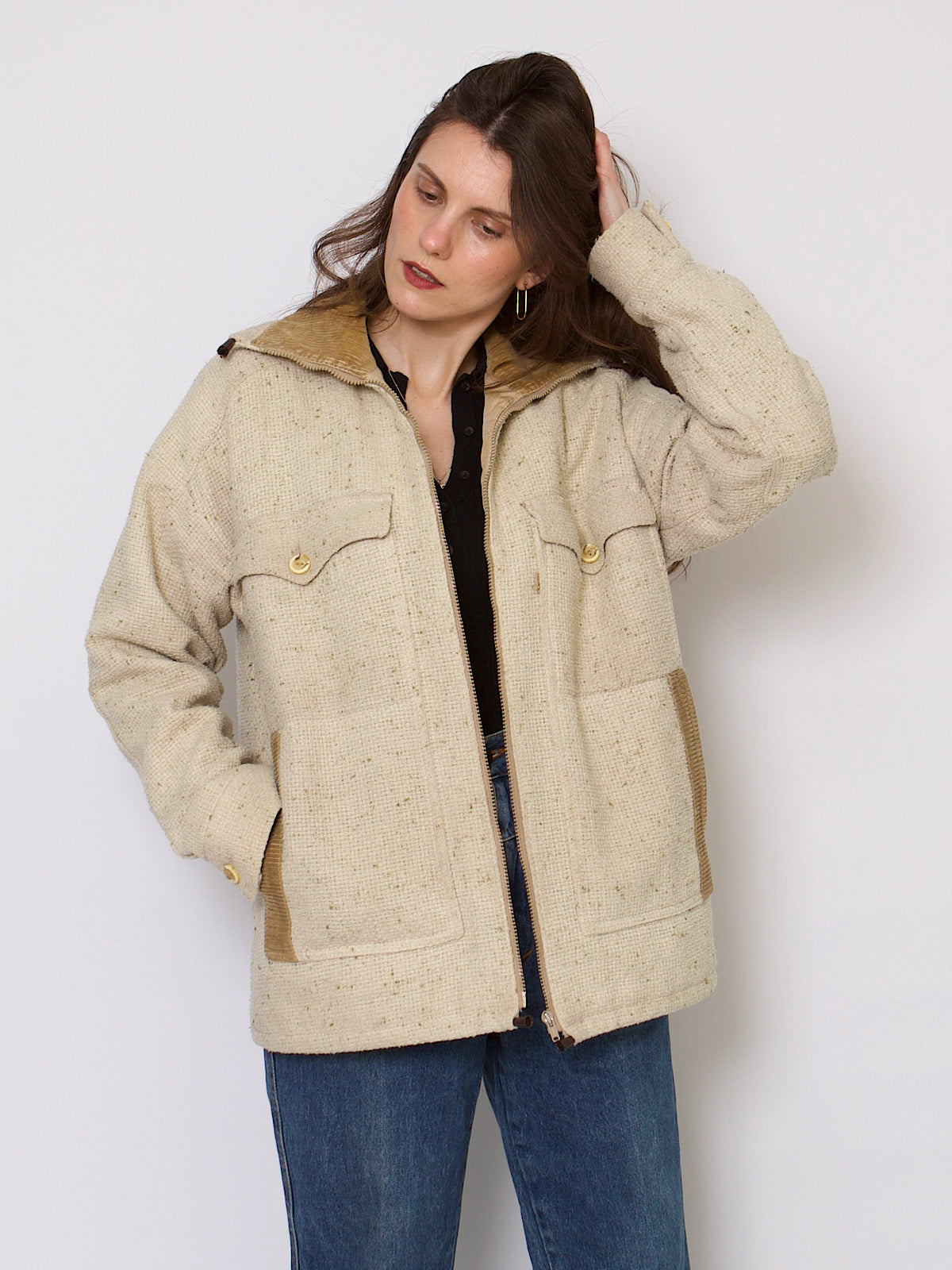 90s vintage boxy utility jacket beige unisex