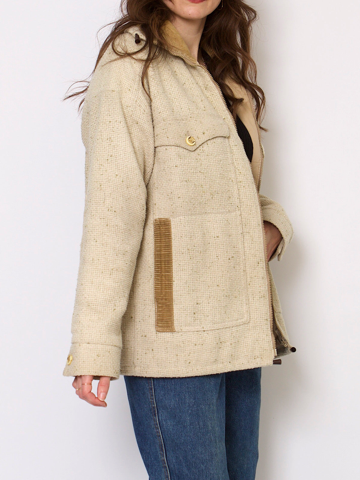 90s vintage boxy utility jacket beige unisex