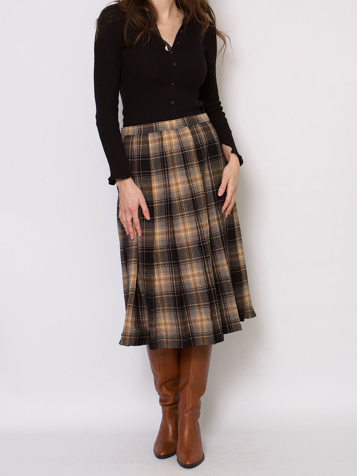 60s vintage pure wool tartan pleated skirt