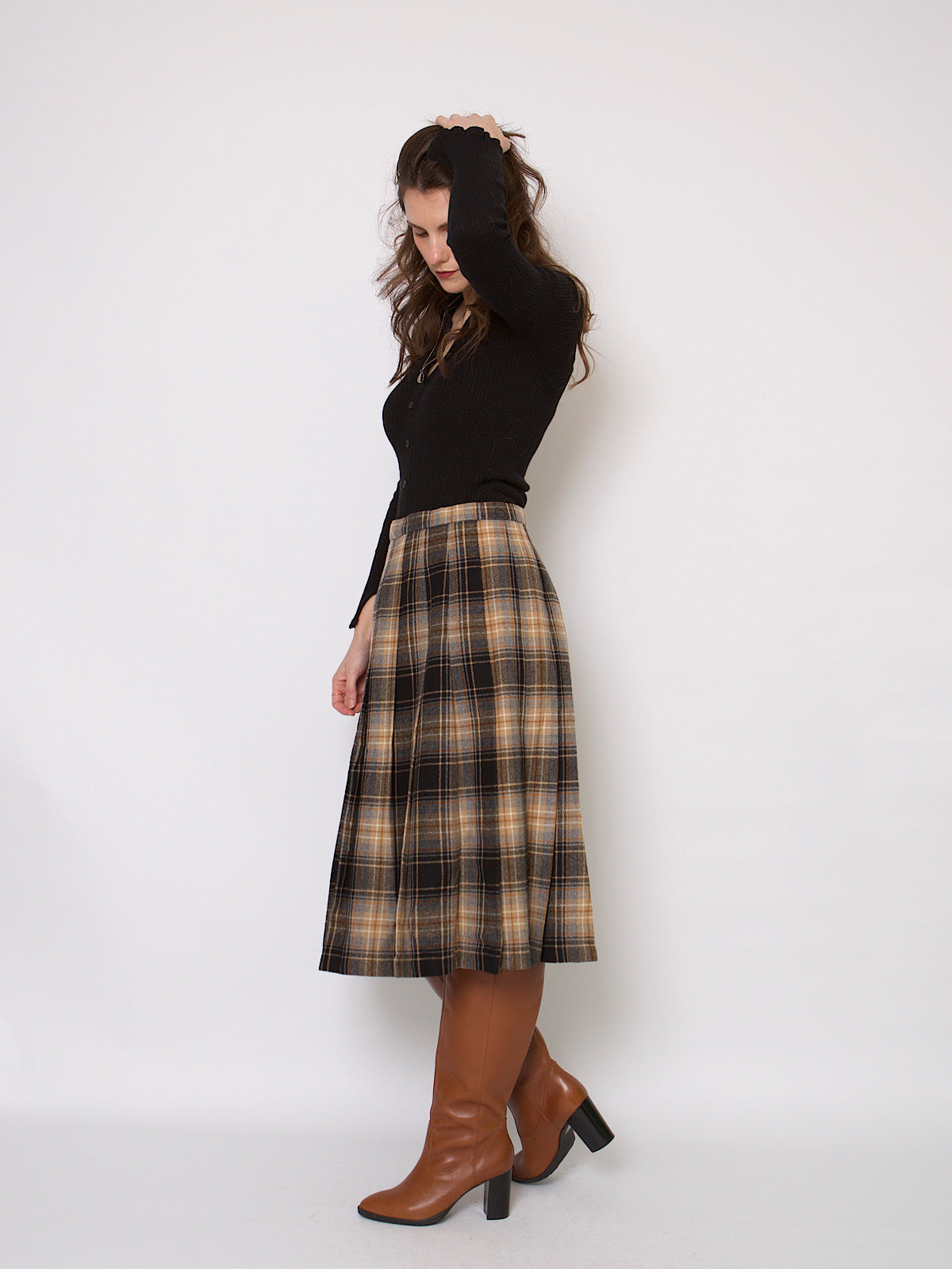 60s vintage pure wool tartan pleated skirt