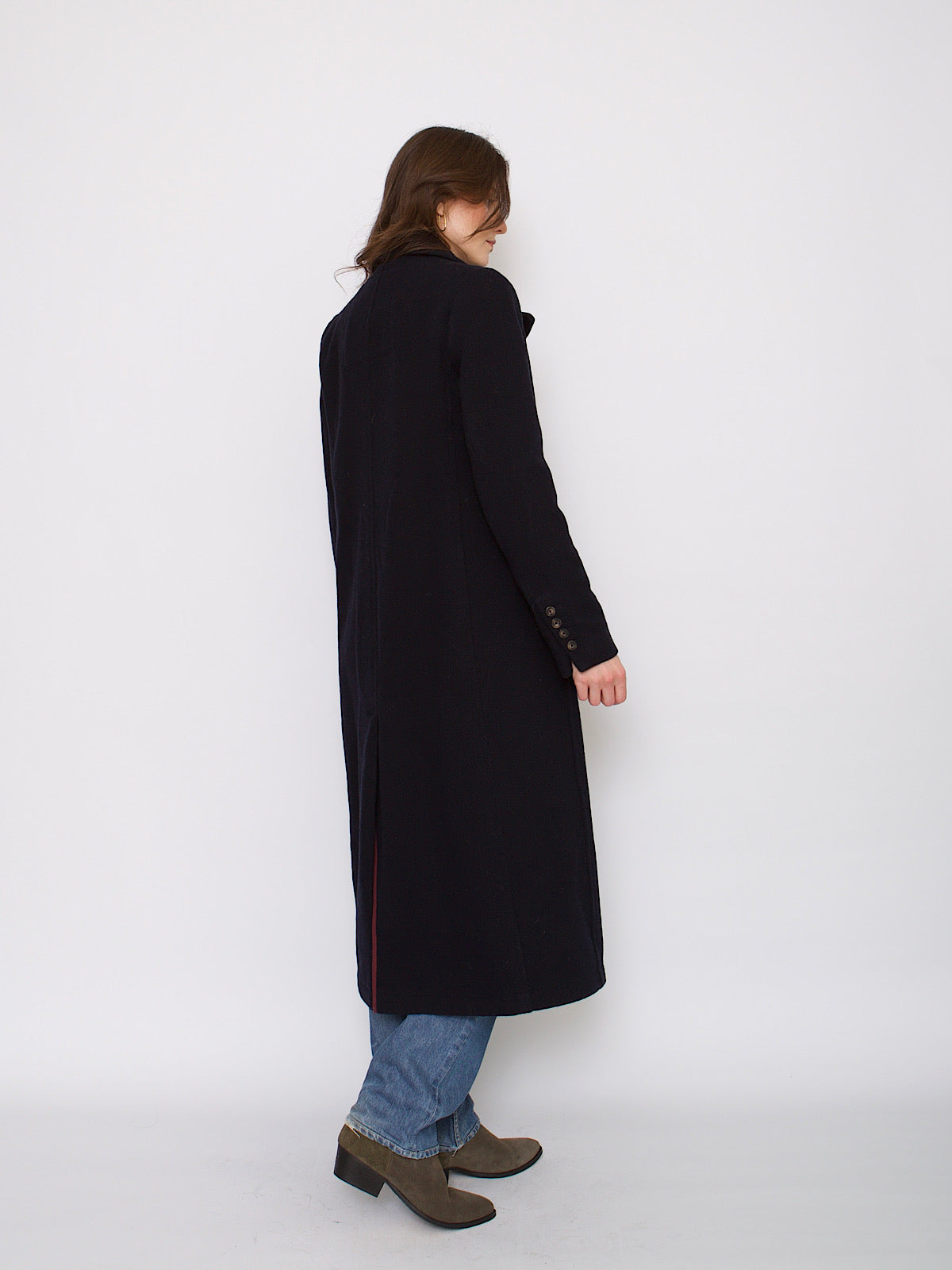 Y2K wool navy blue maxi coat double breasted