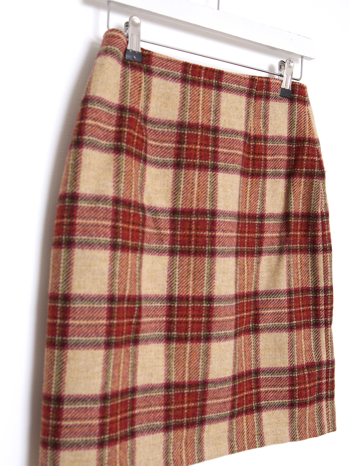 Pure new wool tartan mini pencil skirt by Laura Ashley