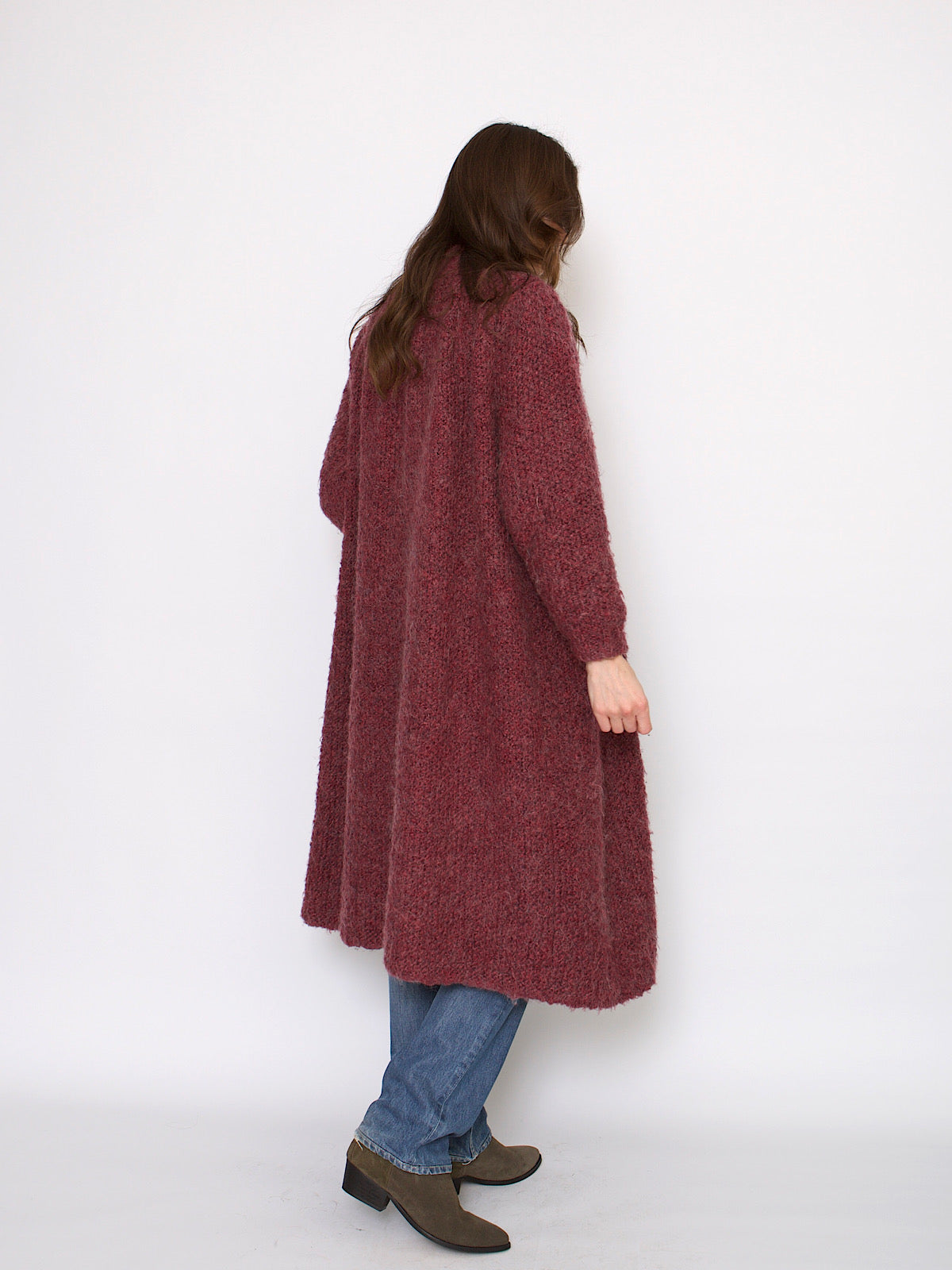 Vintage wool mohair long cardigan raspberry colour