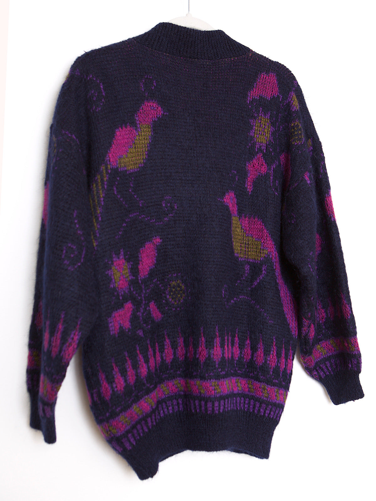 Vintage cardigan wool mohair with large colourful birds