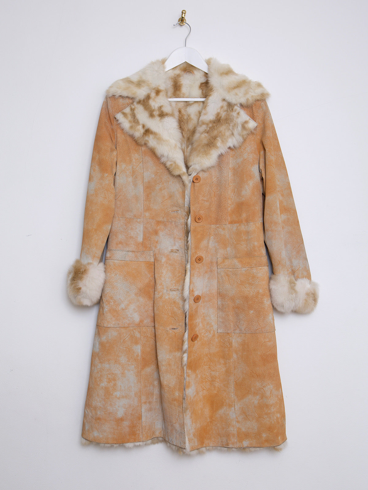 Y2K real suede leather and fur coat tie dye effect