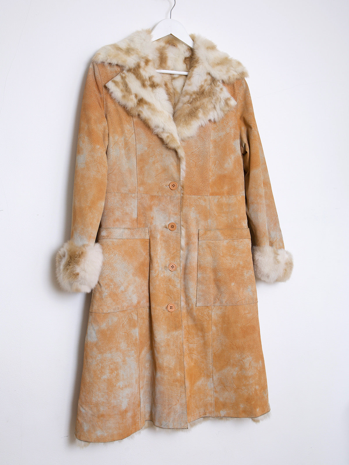 Y2K real suede leather and fur coat tie dye effect