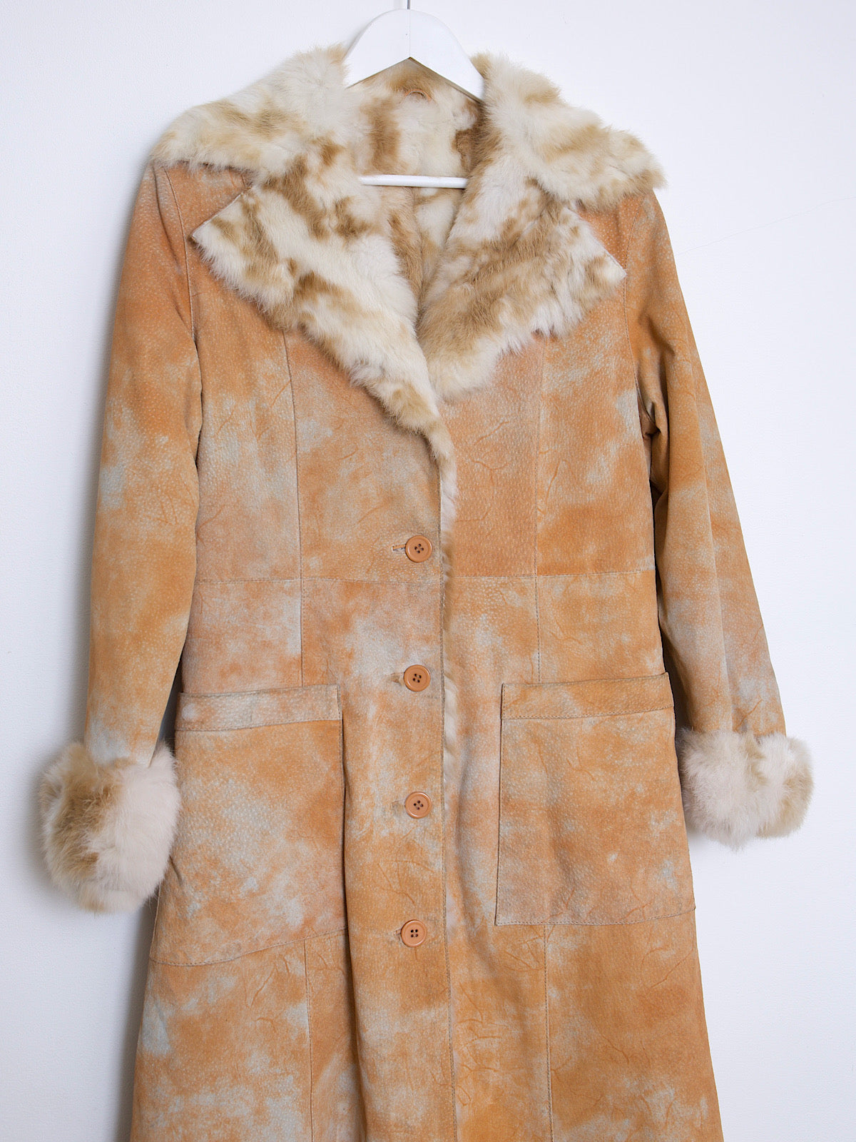 Y2K real suede leather and fur coat tie dye effect