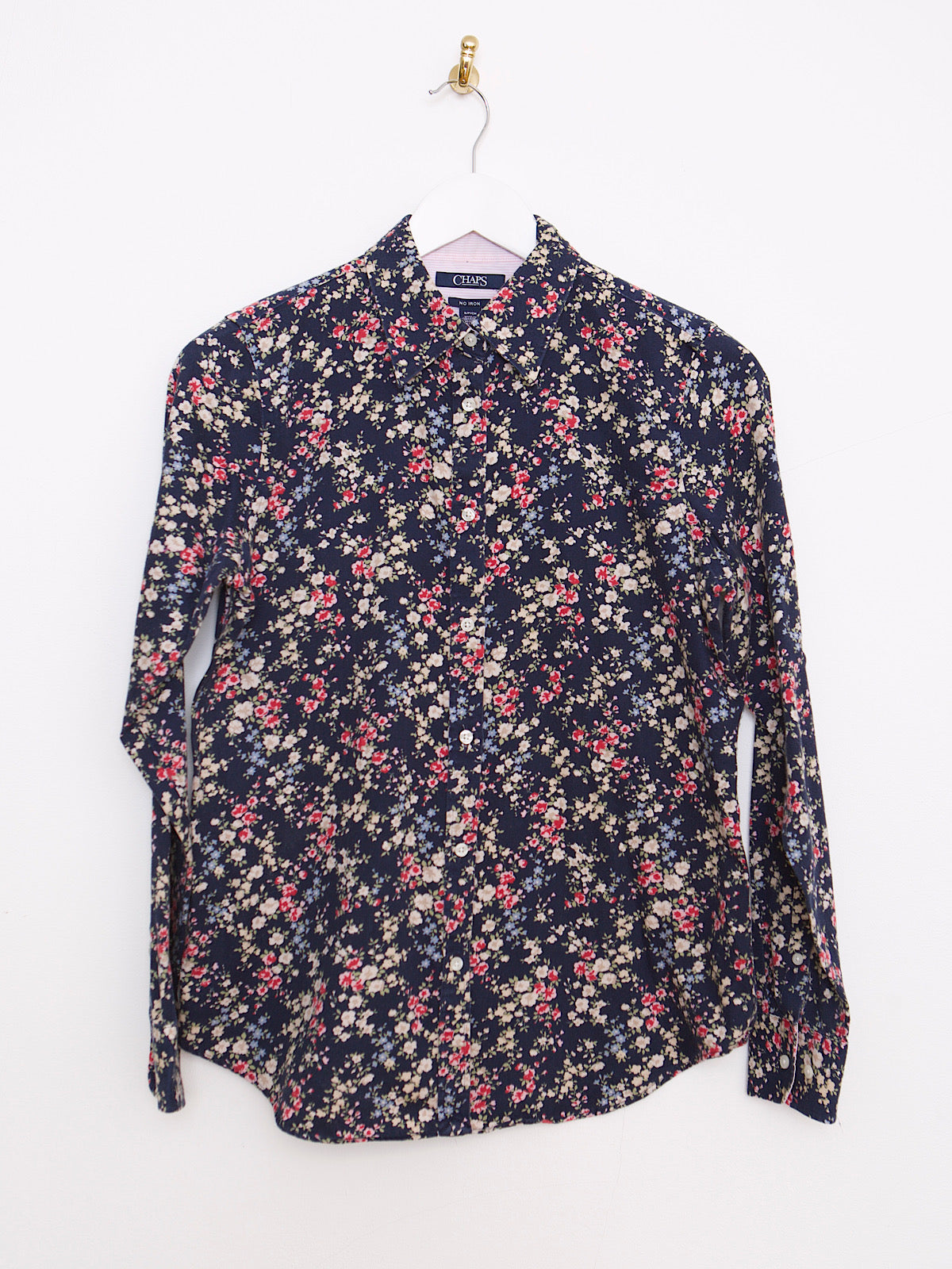 Cotton floral shirt navy long sleeves