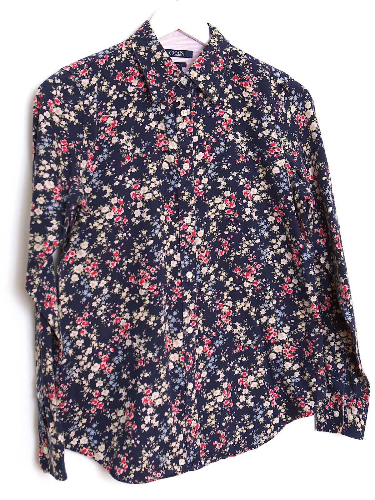 Cotton floral shirt navy long sleeves