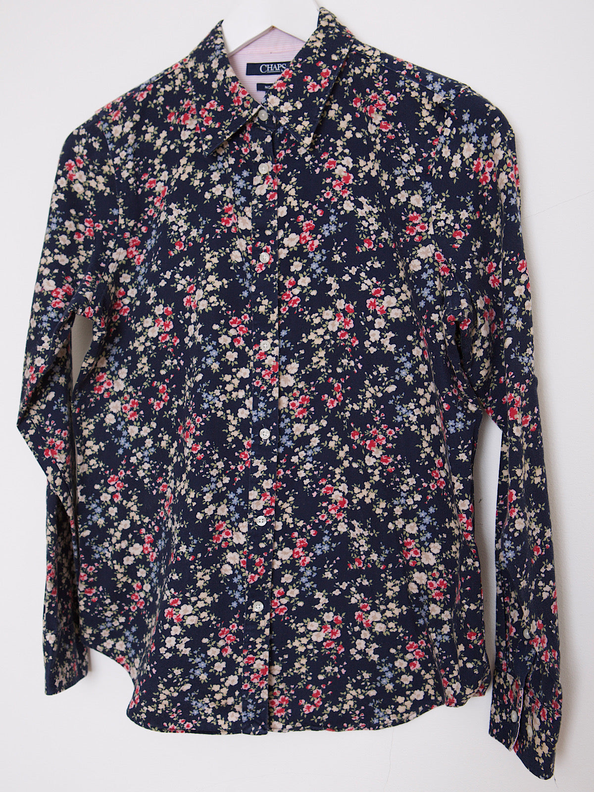 Cotton floral shirt navy long sleeves