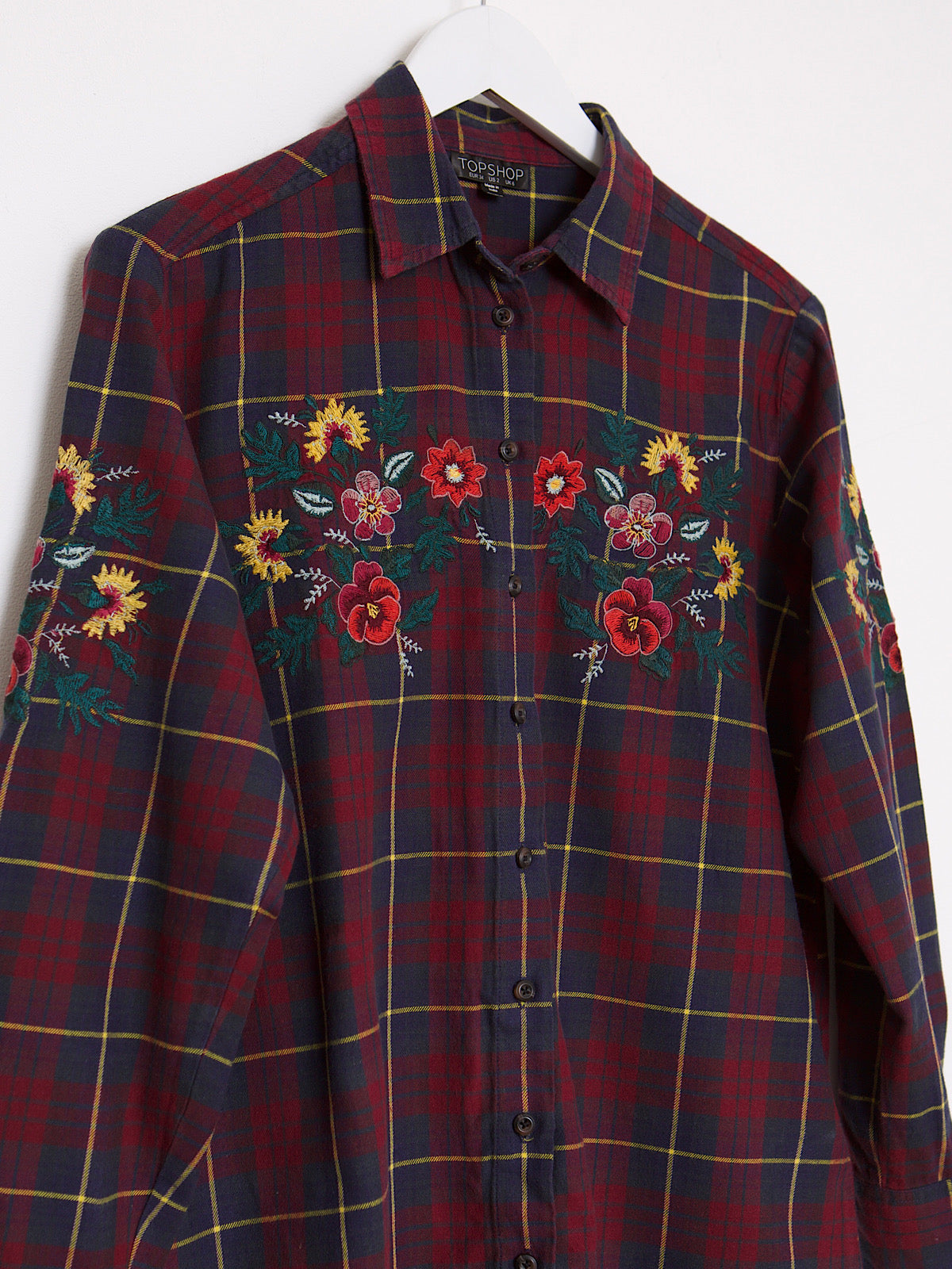 Vintage cotton shirt embroidered with flowers by Topshop