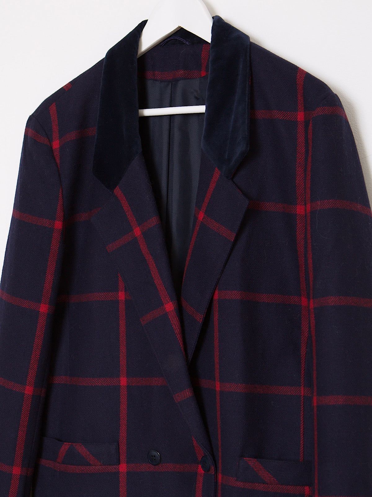 Vintage wool tartan blazer with velvet collar