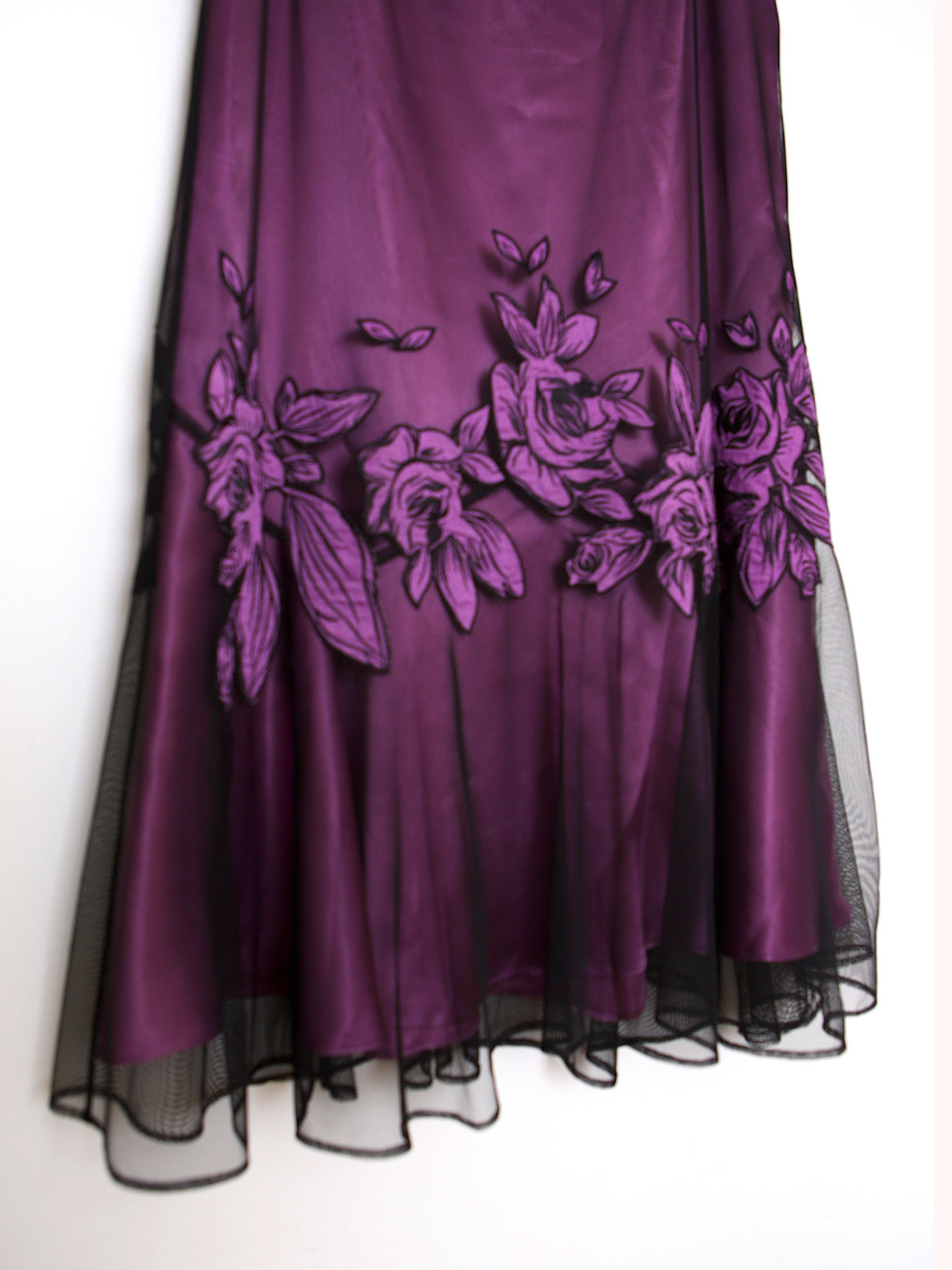 Y2K godet skirt embroidered mesh and satin