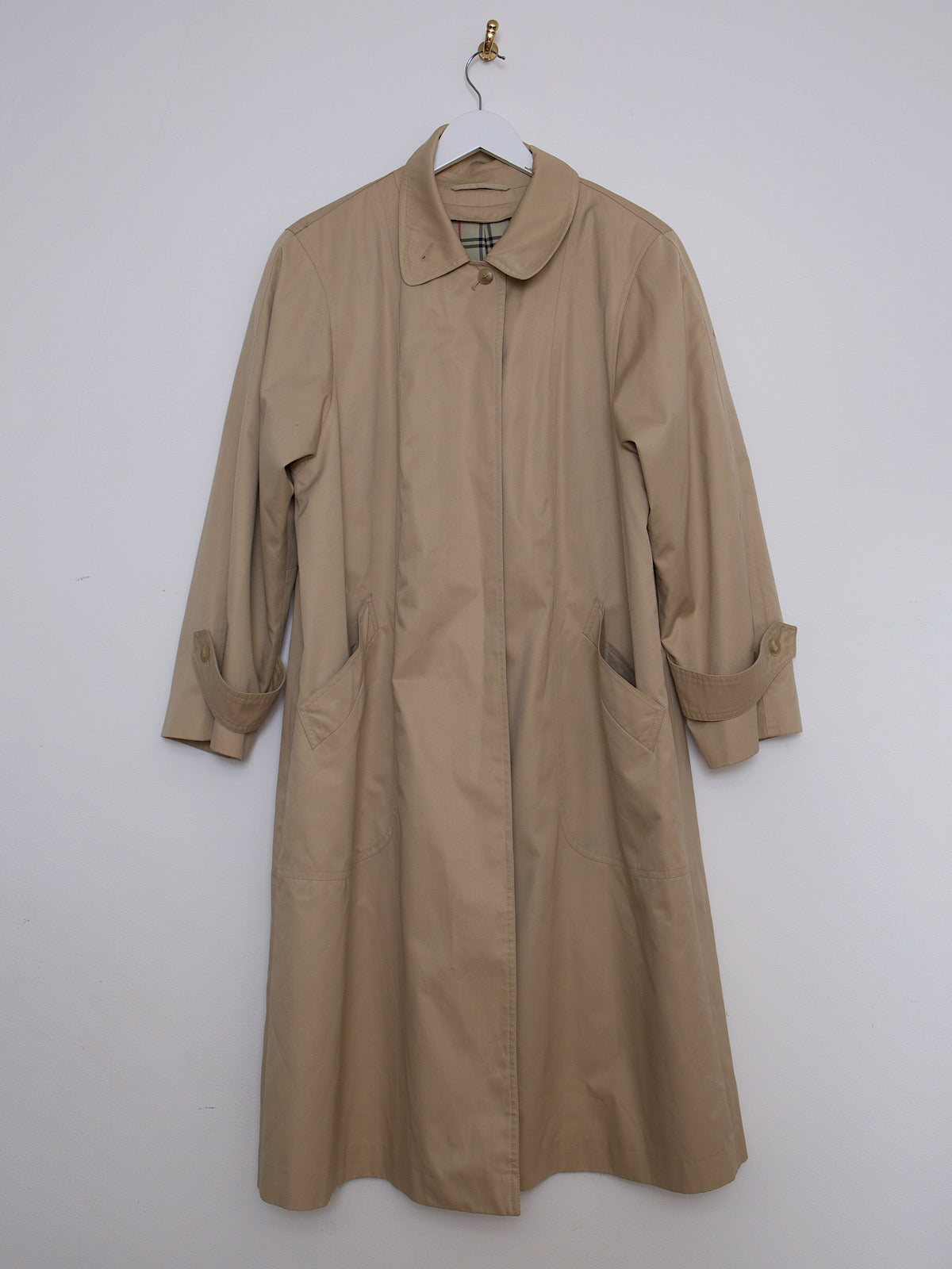 Vintage beige single breasted trench coat round collar