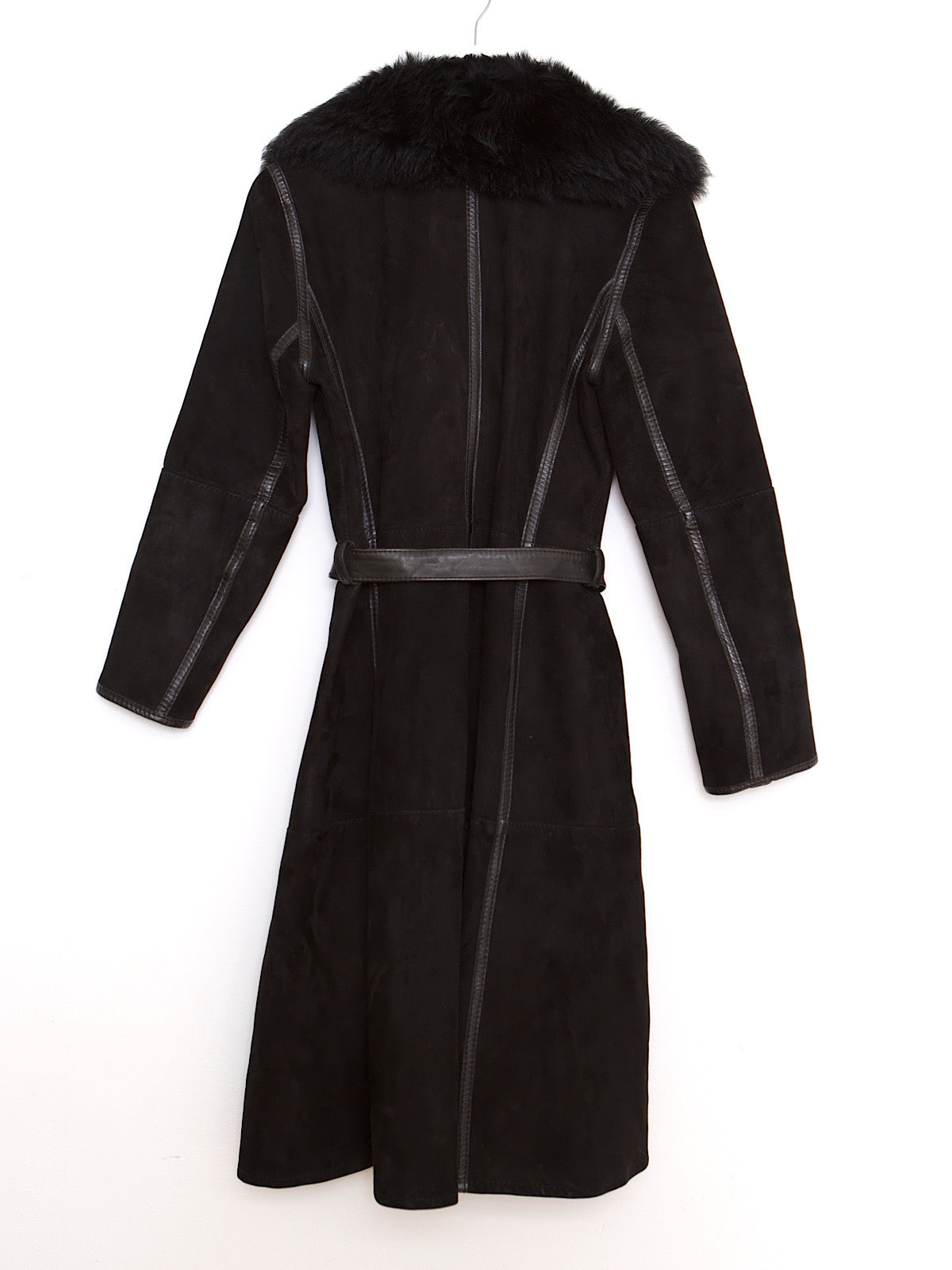 70s vintage black Penny Lane coat leather, suede & fur collar